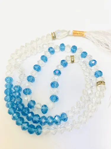 Krystal Tasbeeh Hvid/ Turkis ( 99 perler)