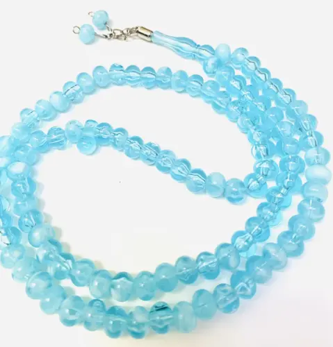 Lyseblå / Hvid tasbeeh med stor perler (99 perler)