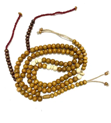 Let Træ Tasbeeh Caramelbrun/ hvid 99 perler