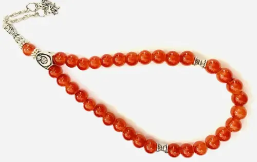 Blod Appelsin farvet Glas Tasbh med 33 perler