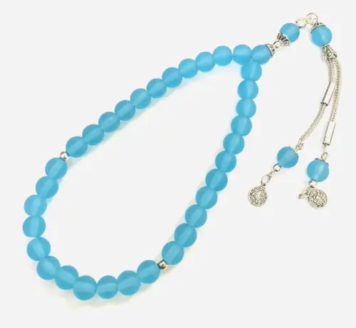Frozen Blue Farvet Glas Tasbih med 33 Perler