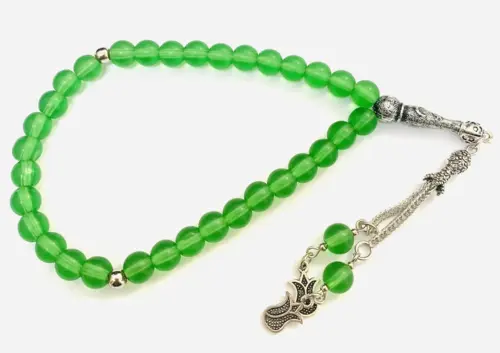 Frozen Green Farvet Glas Tasbih med 33 Perler