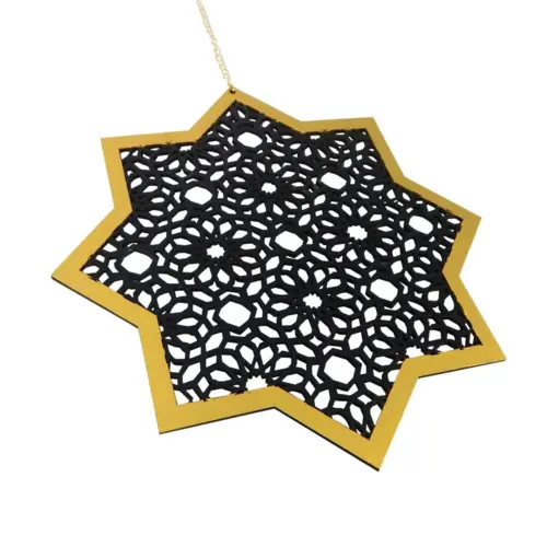 Stor Træ stjerne,  2 stk. Sort og Guld