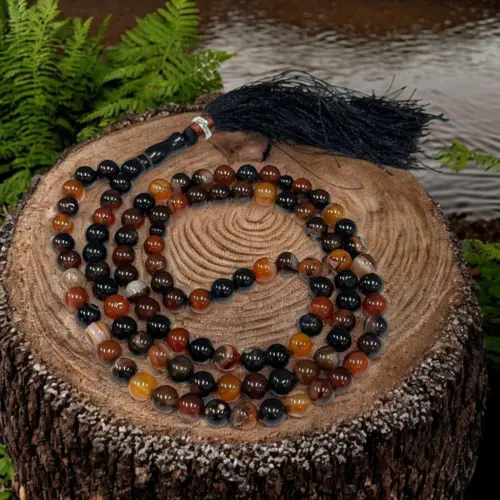 Tigers Eye Sort Agate Sten Tasbih 99 Perler
