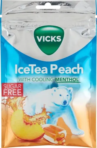 Vicks Halspastiller IceTea Peach 72 gr. (Veganversion)