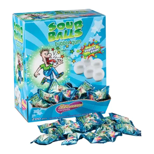 Sour Ball Green Apple Super Sour Bubble Gum, 200 stk