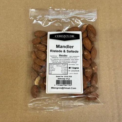 Mandler, Ristede og saltede, 80g