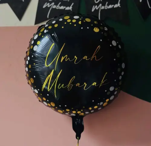 Smuk Umrah Mubarak Folie Ballon i Sort og Guld
