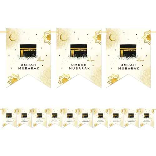 Umrah Mubarak Banner i Creme og guld -