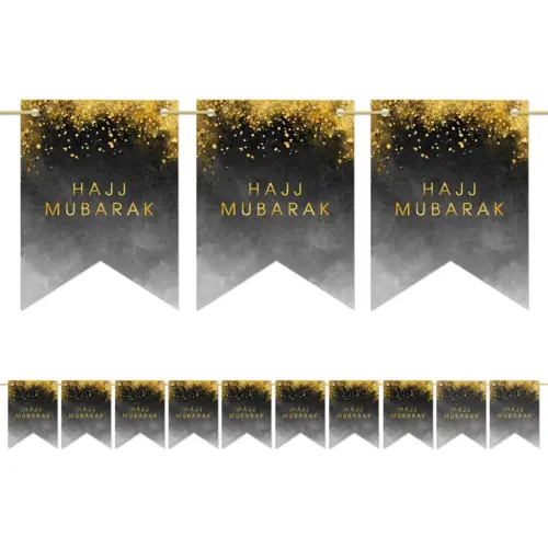 Hajj Mubarak Banner sort/guld (3 M)