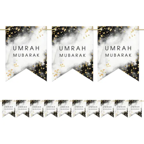 Umrah Mubarak Banner i Sort og Hvid (3 M)
