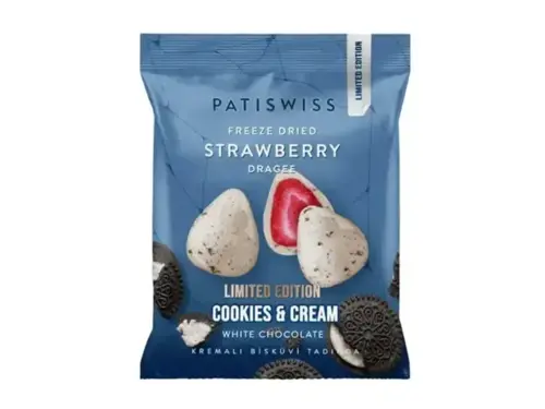 Frysetørret Jordbær Med Cookies og Hvid Chokolade, Patiswiss