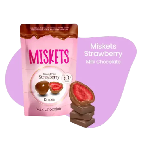 Mælkechokolade-Overtrukne Frystørret Jordbær  Miskets 80g
