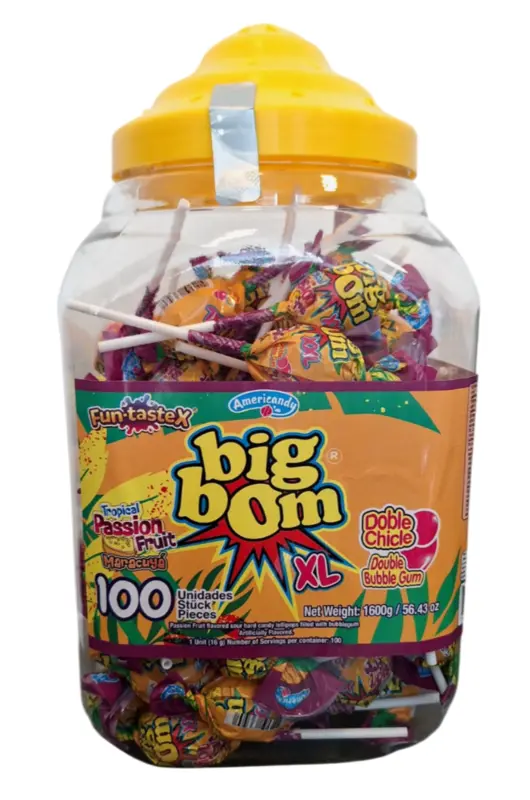 Tropical Passion Fruit med Displaybøtte, Big Bom 100 stk.