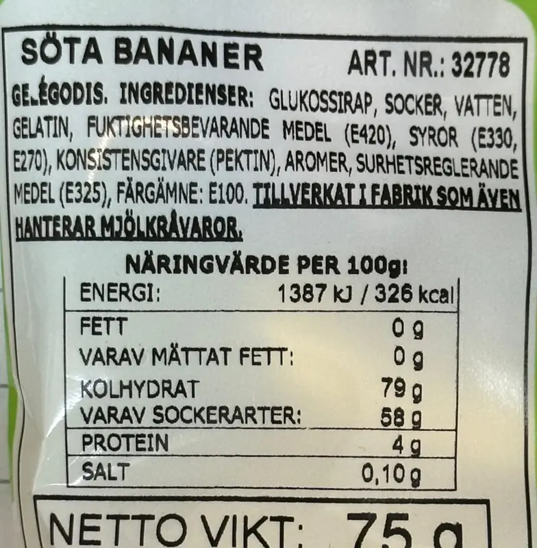 Jelly Bananas Sour Fini 75g