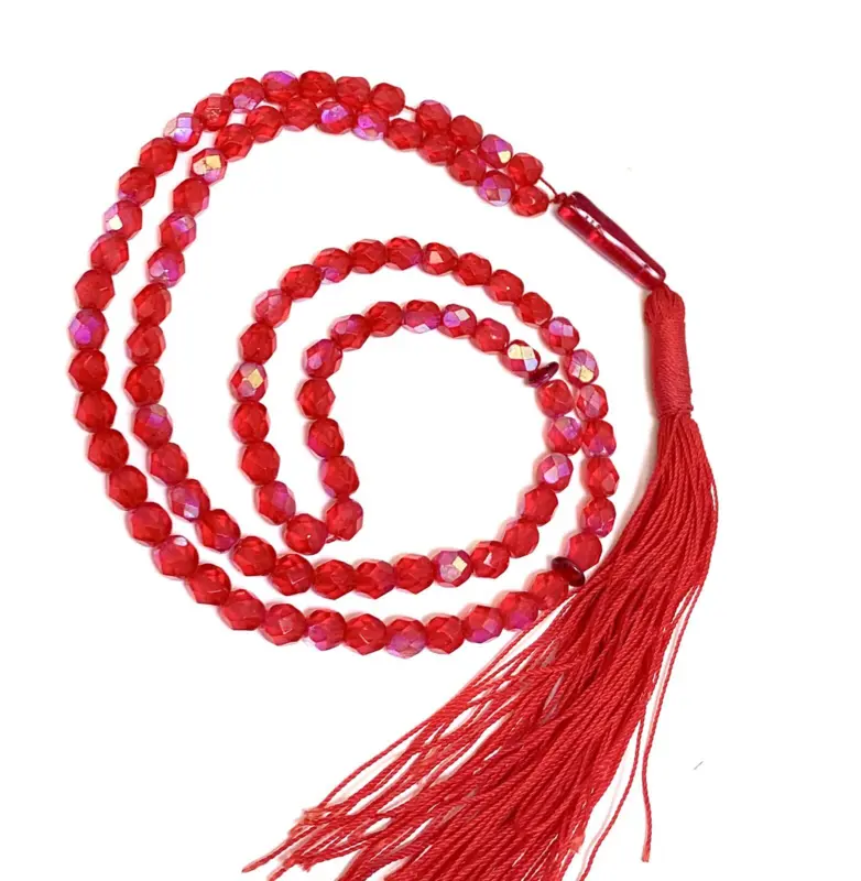 Roter Kristall-Tasbeeh mit 99 Perlen