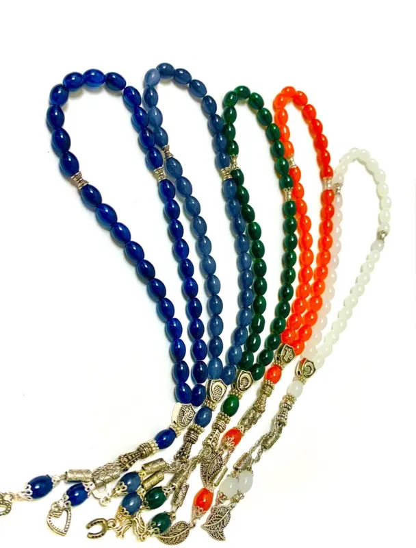 Teardrop Glas Tasbih mit Silberdetails 33 Perlen