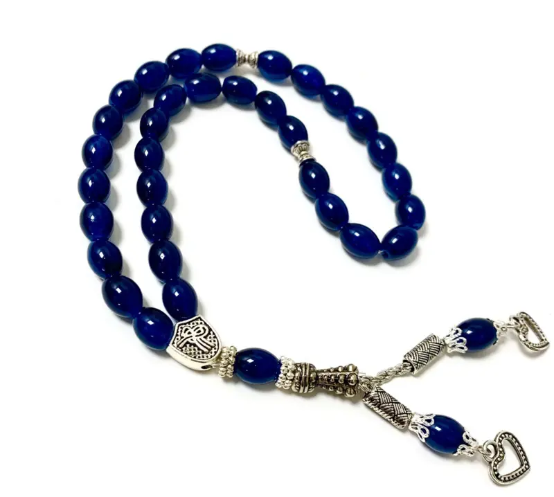 Teardrop Glas Tasbih mit Silberdetails 33 Perlen