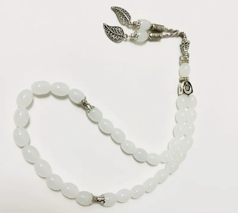 Teardrop Glas Tasbih mit Silberdetails 33 Perlen