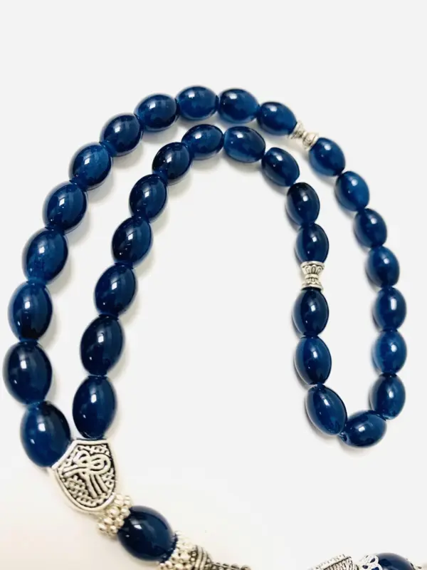 Teardrop Glas Tasbih mit Silberdetails 33 Perlen