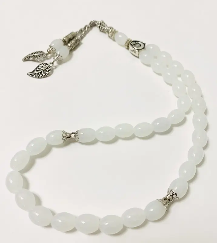 Teardrop Glas Tasbih mit Silberdetails 33 Perlen