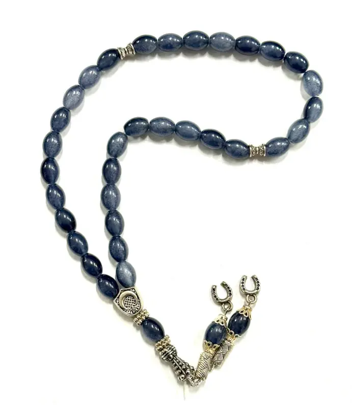 Teardrop Glas Tasbih mit Silberdetails 33 Perlen