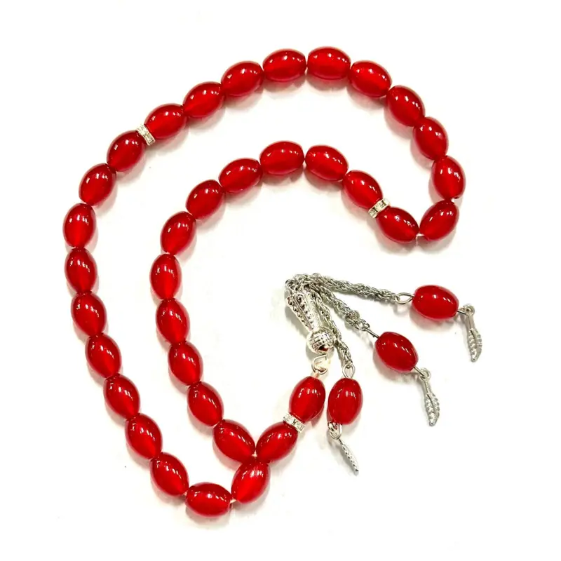 Teardrop Glas Tasbih mit Silberdetails 33 Perlen