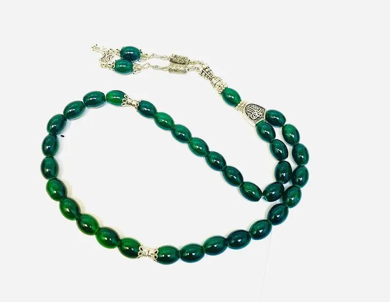 Teardrop Glas Tasbih mit Silberdetails 33 Perlen