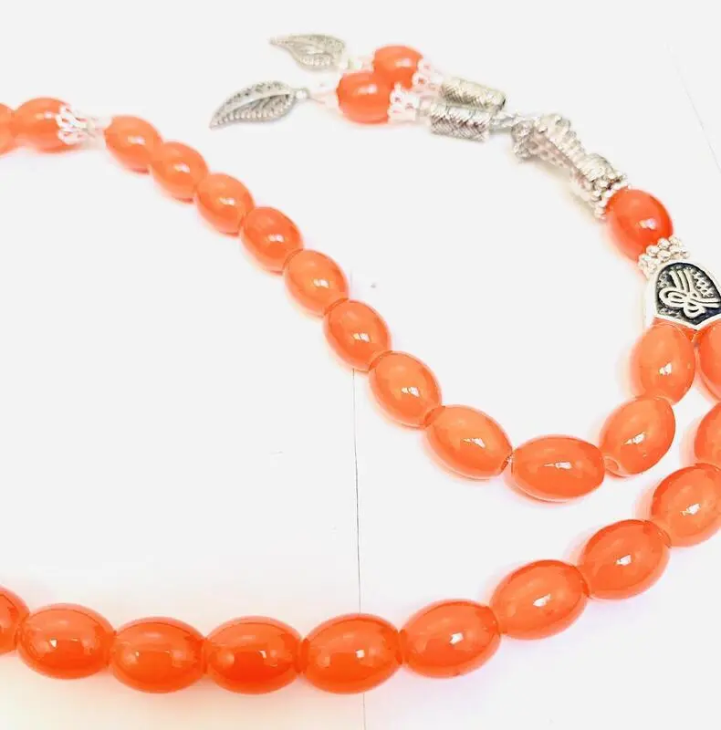 Teardrop Glas Tasbih mit Silberdetails 33 Perlen