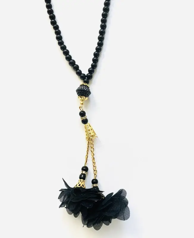 Sort Perler Tasbeeh med Blomster ( 99 perler)