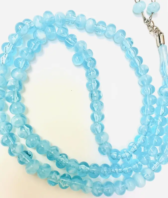 Hellblauer / weißer Tasbeeh mit großen Perlen (99 Perlen)