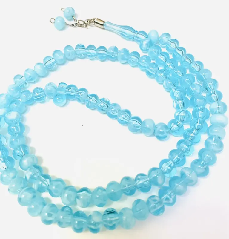 Hellblauer / weißer Tasbeeh mit großen Perlen (99 Perlen)