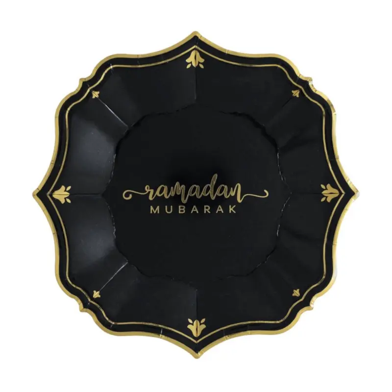 Ramadan mubarak tallerkner sort guld, 8 stk
