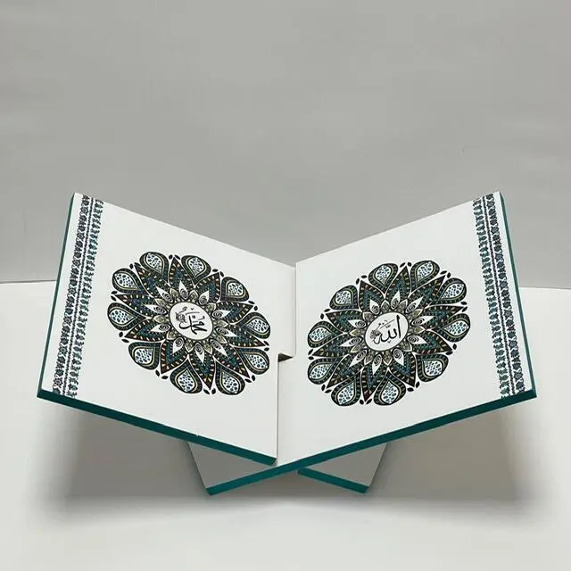 Koran Holder i Træ, hvid/turkis