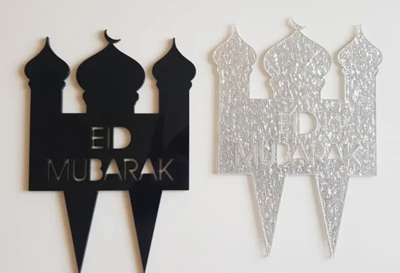 Eid Mubarak Cake Topper MOSKÉ aus schwarzem Glas