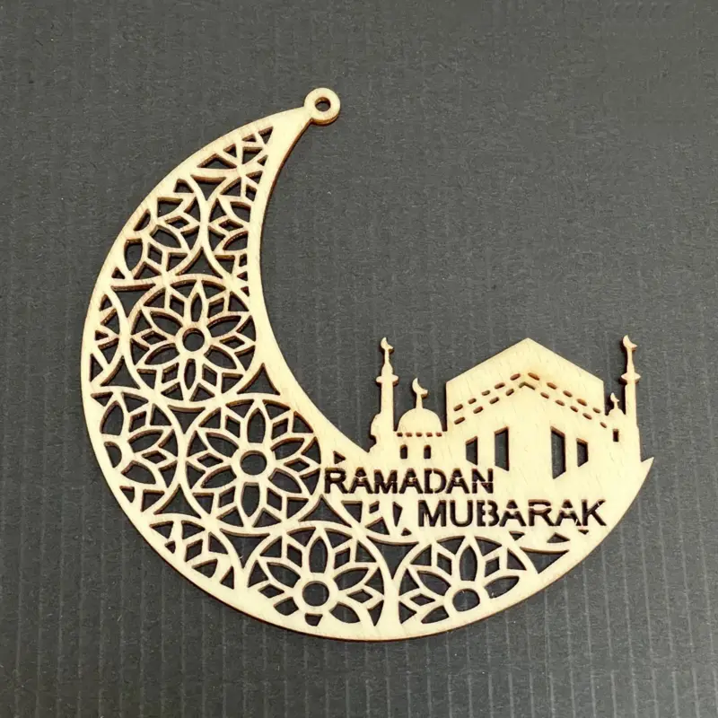 Ramadan Mubarak Kaaba Måne Træpynt (håndlavet)