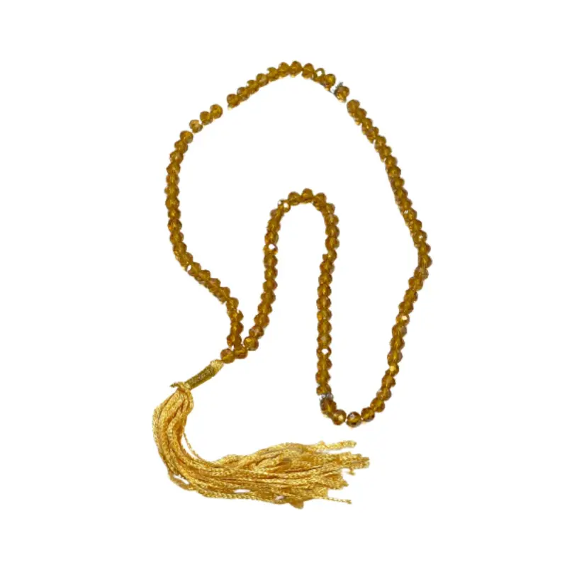 Guldfarvet Krystal tasbih, hård plast, 99 perler