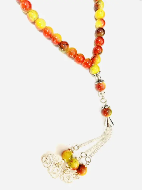 Flammenfarbenes Glas-Tasbih mit 33 Perlen