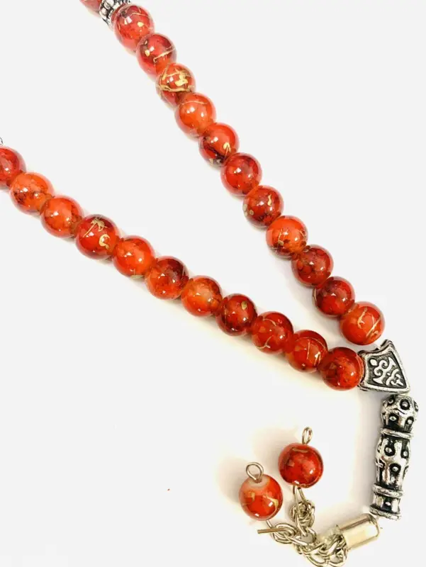 Orange & Gold Glas-Tasbih mit 33 Perlen