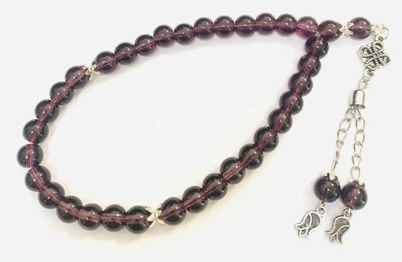 Granatapfelfarbenes Glas-Tasbih mit 33 Perlen