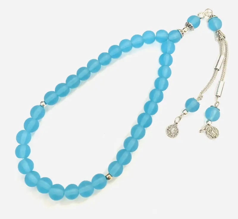 Frozen Blue Farvet Glas Tasbih mit 33 Perlen