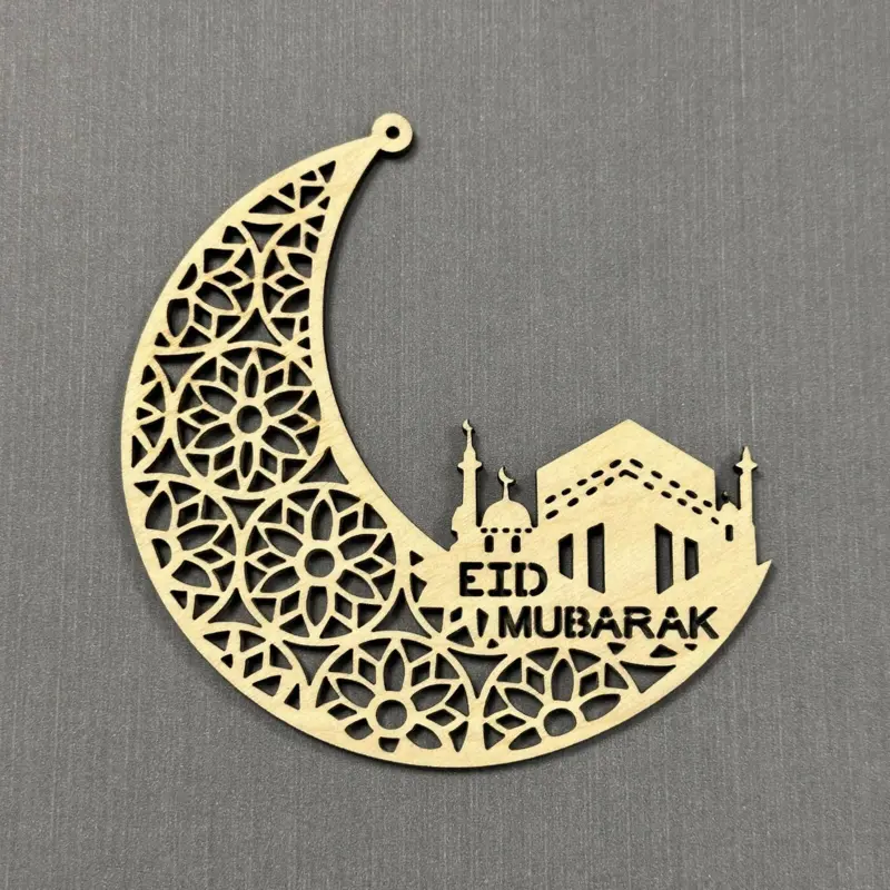 Eid Mubarak Kaaba Mond Holzdekoration (handgefertigt)