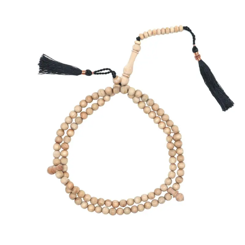Håndlavet tasbih af duftende sandeltræ, mørk snor, 99 perler