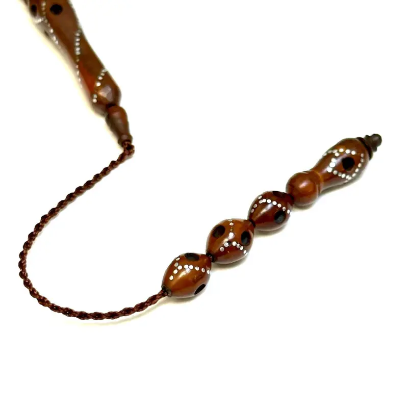 Nøddebrun håndlavet luksus tasbih med ægte sølv, 33 perler