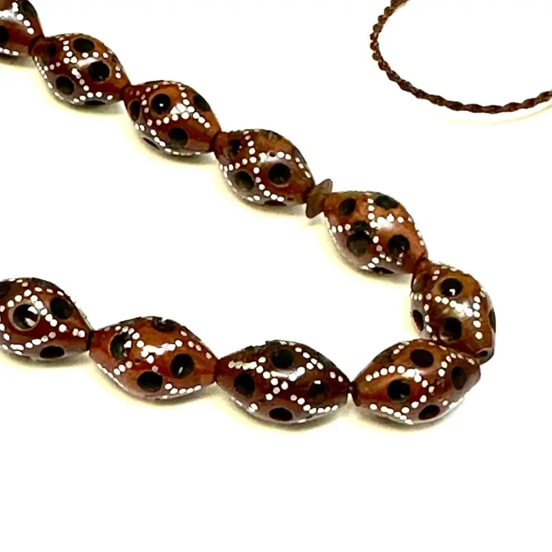 Nøddebrun håndlavet luksus tasbih med ægte sølv, 33 perler