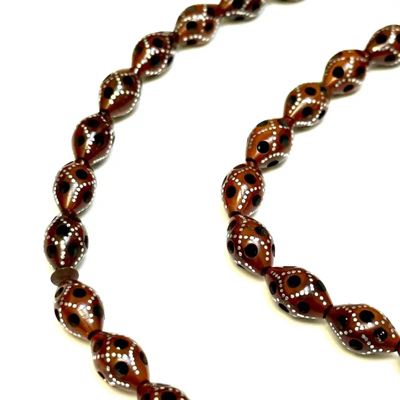 Nøddebrun håndlavet luksus tasbih med ægte sølv, 33 perler