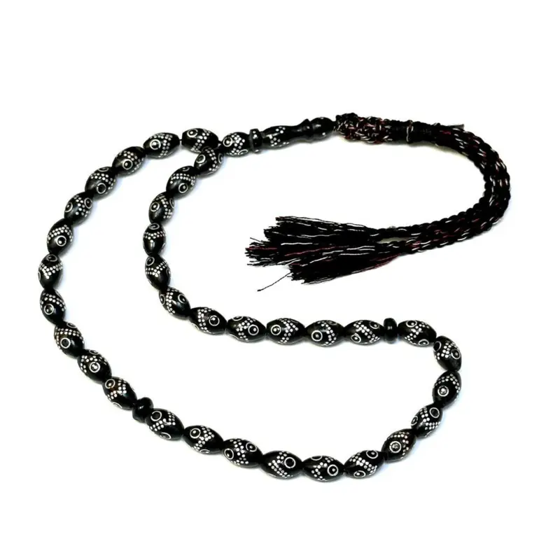 Sort håndlavet luksus tasbih med ægte sølv, 33 perler