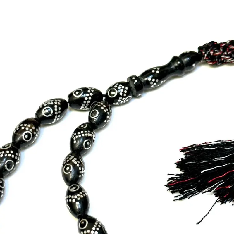 Sort håndlavet luksus tasbih med ægte sølv, 33 perler