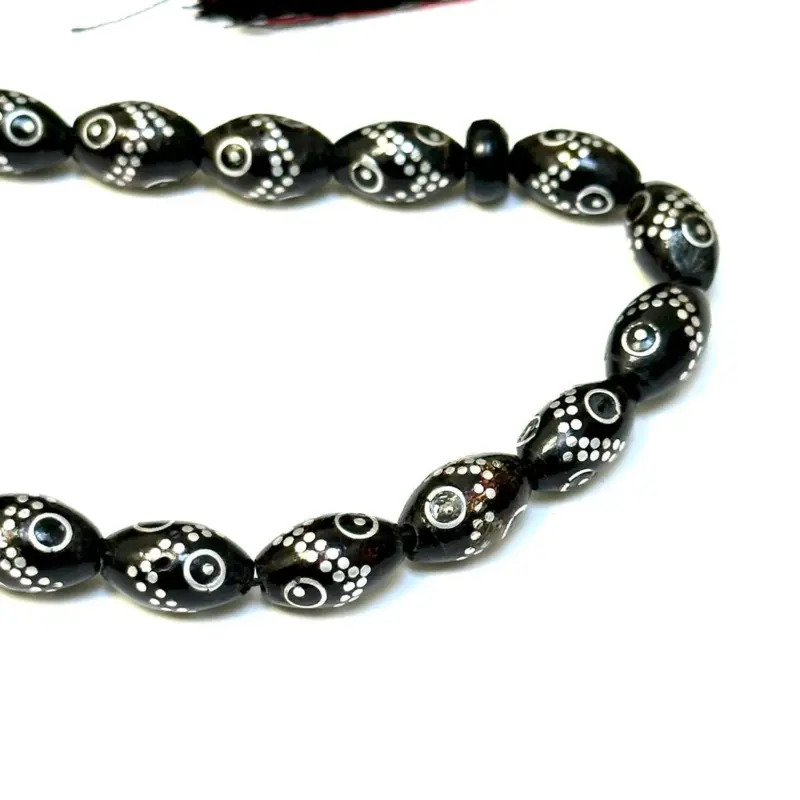 Sort håndlavet luksus tasbih med ægte sølv, 33 perler