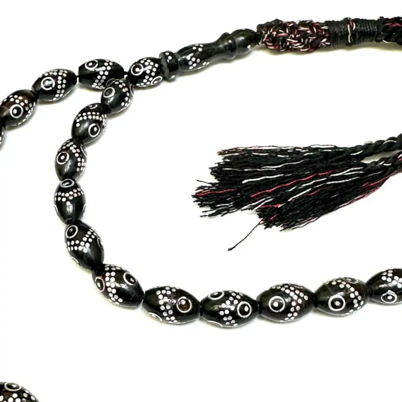 Sort håndlavet luksus tasbih med ægte sølv, 33 perler